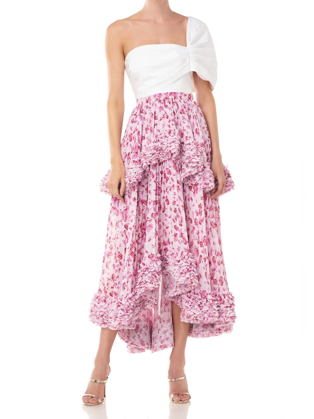 Amur Nita Pink Floral Tiered Ruffle Midi Skirt XXS 00